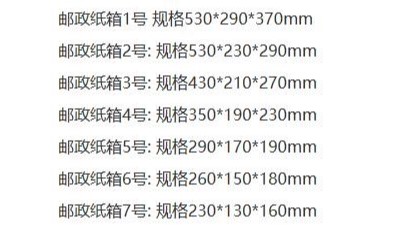 1~12號紙箱的尺寸大小